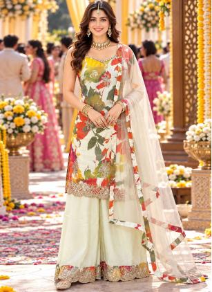 
                      Ceremonial Multi Colour Chinon Readymade Salwar Kameez