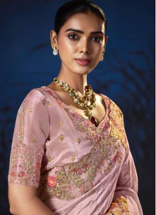 
                      Engagement and Wedding Pink Embroidered Contemporary Saree