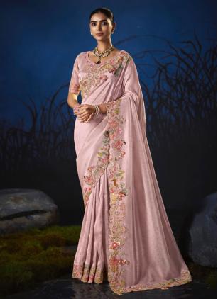 
                      Engagement and Wedding Pink Embroidered Contemporary Saree
