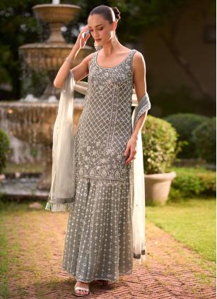 
                      Chinon Cut Dana Grey Palazzo Salwar Kameez