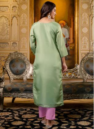 
                      Embroidered Shimmer Green Casual Kurti