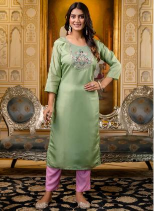 
                      Embroidered Shimmer Green Casual Kurti