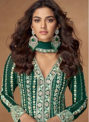 
                      Green Chinon Silk Embroidered Anarkali Salwar Suit