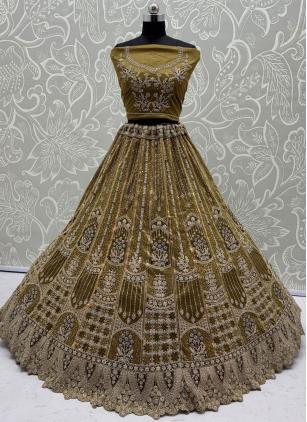 
                      Green Embroidered Net Lehenga Choli For Wedding