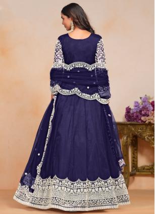 
                      Dazzling Net Embroidered Blue Salwar Kameez