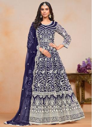 
                      Dazzling Net Embroidered Blue Salwar Kameez
