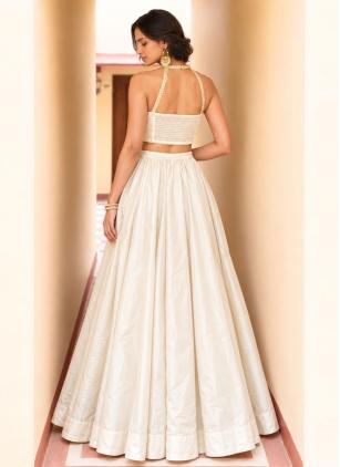 
                      Off White Embroidered Designer Lehenga Choli