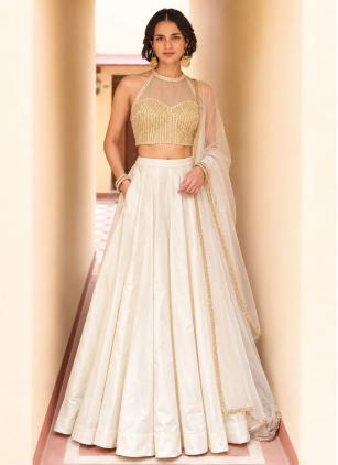 
                      Off White Embroidered Designer Lehenga Choli