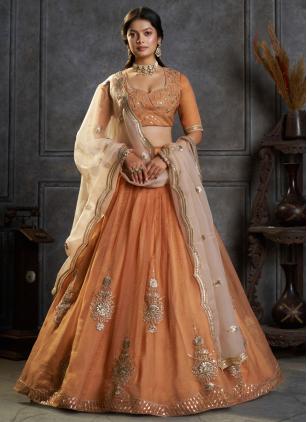 
                      Orange Organza Embroidered Designer Lehenga Choli