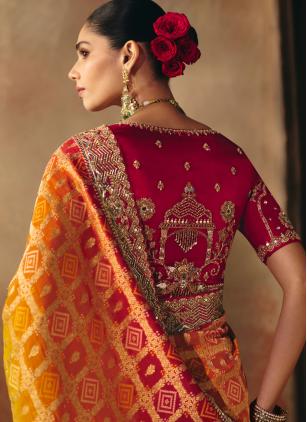 Pure Georgette Red and Yellow Beads Contemporary Saree - 2