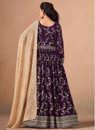 
                      Faux Georgette Sequins Work Purple Floor Length Salwar Suit