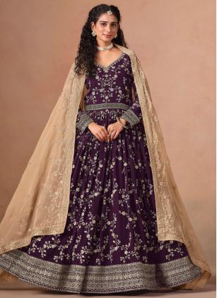 
                      Faux Georgette Sequins Work Purple Floor Length Salwar Suit
