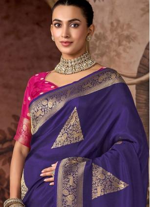 
                      Purple Viscose Weaving Work Contemporary Saree
