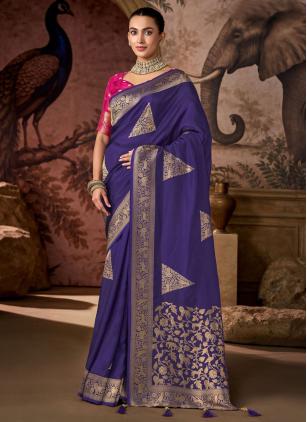 
                      Purple Viscose Weaving Work Contemporary Saree