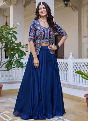 
                      Blue Vichitra Silk Festival Lehenga Choli