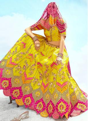 
                      Silk Yellow Sequins Zari Embroidered Wedding Lehenga Choli