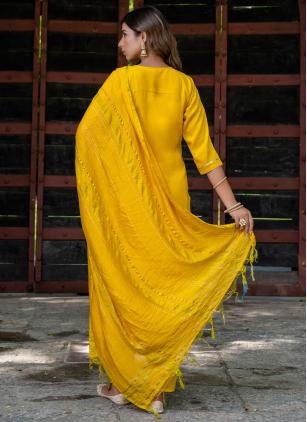 
                      Embroidered Yellow Chinon Readymade Salwar Kameez