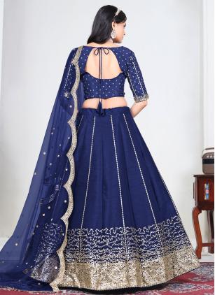 
                      Embroidered Blue Art Silk Lehenga Choli