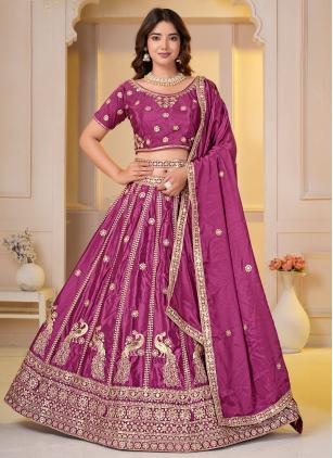 
                      Embroidered Ceremonial Pink Chinon Designer Lehenga Choli