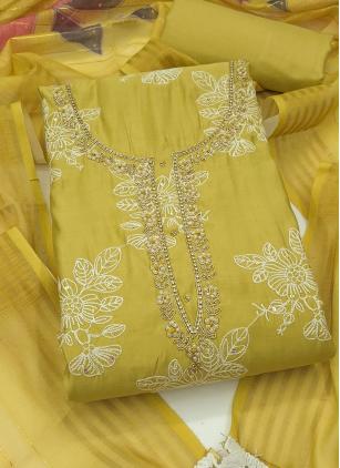 
                      Embroidered Cotton Silk Yellow Trendy Salwar Kameez