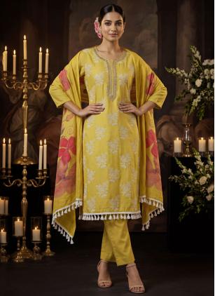 
                      Embroidered Cotton Silk Yellow Trendy Salwar Kameez