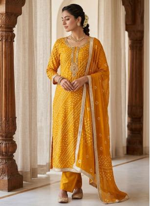 
                      Embroidered Cotton Yellow Trendy Salwar Kameez