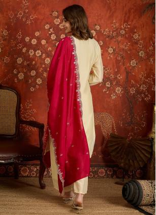 
                      Embroidered Cream Readymade Salwar Suit