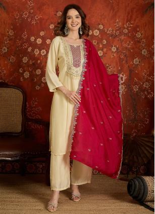 
                      Embroidered Cream Readymade Salwar Suit