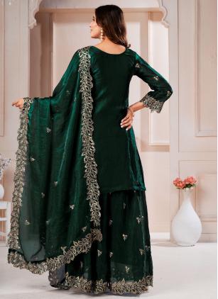 
                      Embroidered Fandy Green Palazzo Salwar Suit