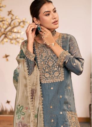 
                      Grey Embroidered Fandy Salwar Kameez
