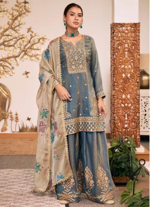 
                      Grey Embroidered Fandy Salwar Kameez