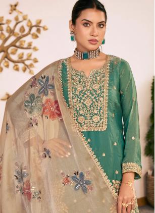 
                      Embroidered Fandy Sea Green Readymade Salwar Kameez