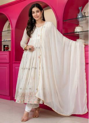 
                      Embroidered Faux Georgette White Anarkali Salwar Kameez