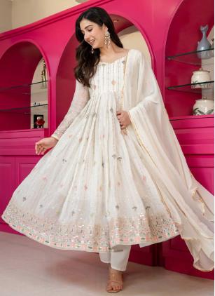 
                      Embroidered Faux Georgette White Anarkali Salwar Kameez