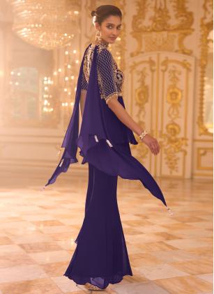
                      Embroidered Georgette Purple Palazzo Salwar Kameez