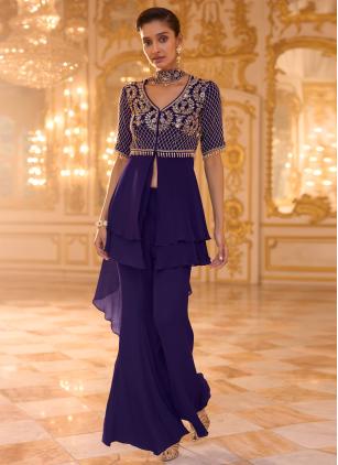 Embroidered Georgette Purple Palazzo Salwar Kameez