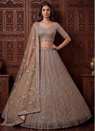 
                      Bridal Embroidered Gold Net Lehenga Choli
