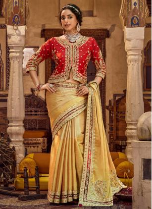 
                      Embroidered Viscose Linen Gold Trendy Saree