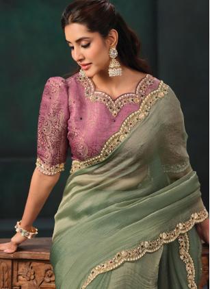 
                      Embroidered Organza Satin Contemporary Saree