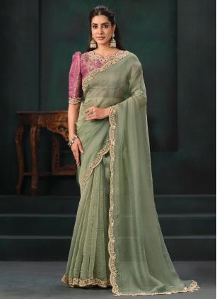 
                      Embroidered Organza Satin Contemporary Saree