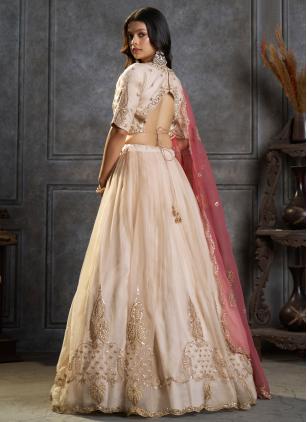 
                      Embroidered Organza Cream Designer Lehenga Choli