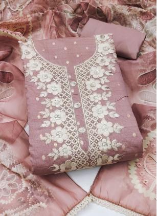 
                      Embroidered Pink Cotton Pant Style Suit