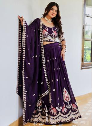 
                      Embroidered Purple Vichitra Silk Readymade Lehenga Choli