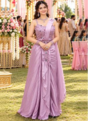 
                      Embroidered Satin Lavender Classic Saree