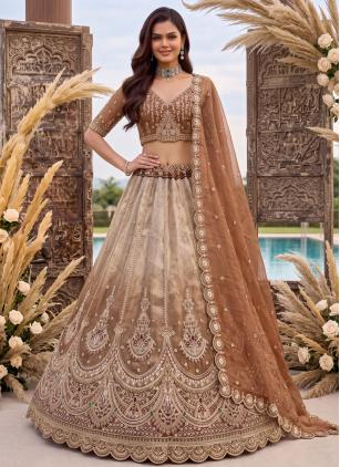 
                      Beige Embroidered Silk Designer Lehenga Choli