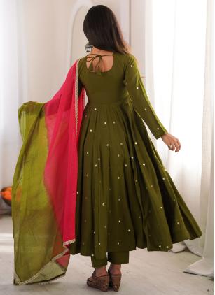 
                      Embroidered Silk Green Anarkali Salwar Kameez