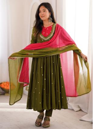 
                      Embroidered Silk Green Anarkali Salwar Kameez