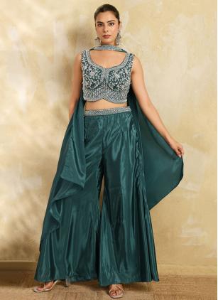 
                      Green Embroidered Silk Salwar Kameez