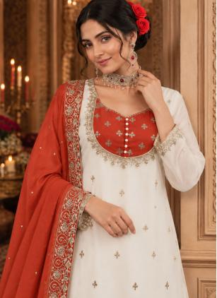 
                      Eid Special Embroidered White Palazzo Salwar Kameez