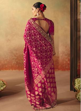 
                      Bridal Engagement Beads Pure Georgette Pink Classic Saree